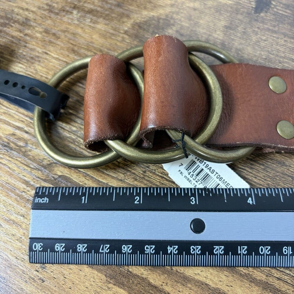 Fossil Brown Genuine Leather Fold-over Belt Triple Ring Buckle Size M Boho - Picture 8 of 8